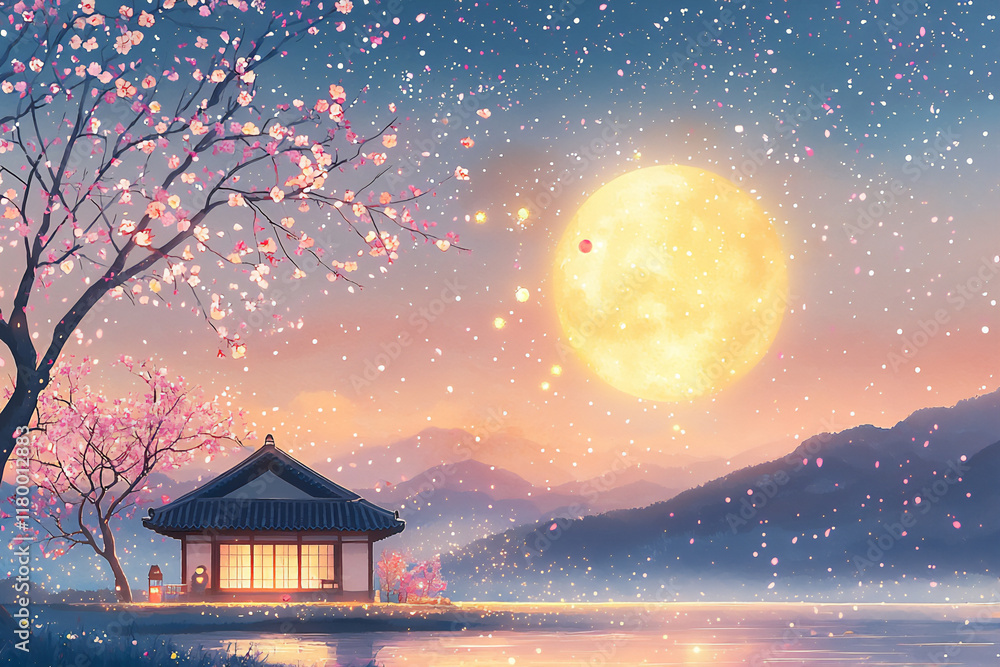 Fototapeta premium modern moonlit hanok