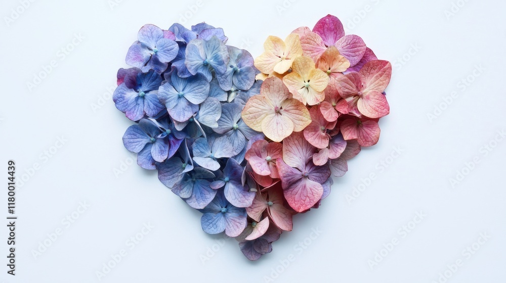 Obraz premium Heart shape made of hydrangea flowers. Valentine's day. Love fashion