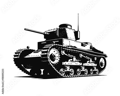  WW1 tank silhouette. Clipart image isolated on white background 