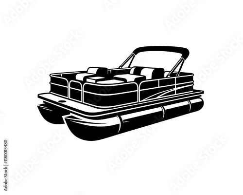 Pontoon boat silhouette. Clipart image isolated on white background 