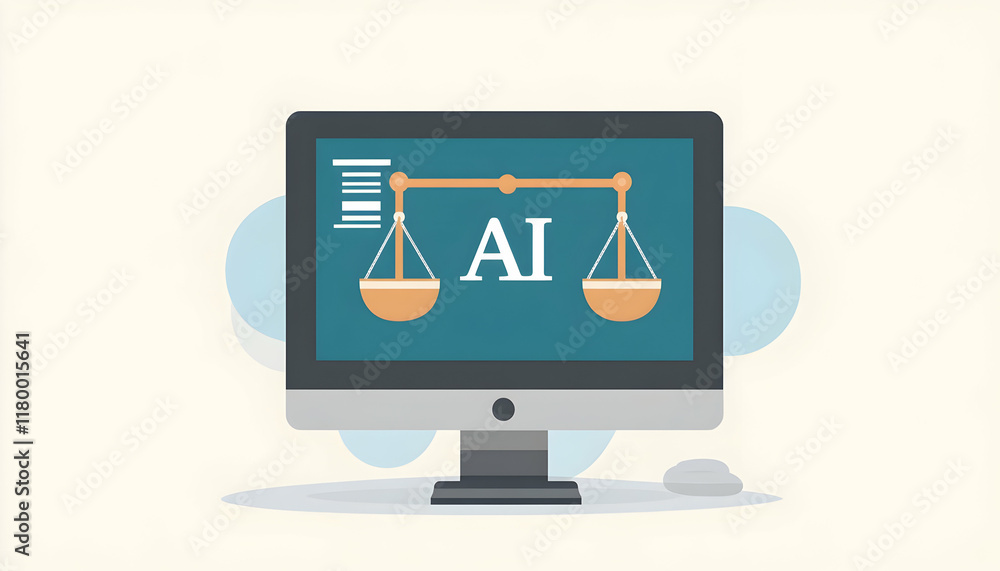 A computer screen shows a scale with the word AI on it - A computer screen shows a scale with the word AI on it -