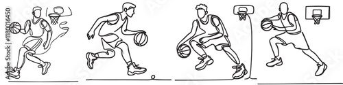 Continuous line collection of various sports athlete activities