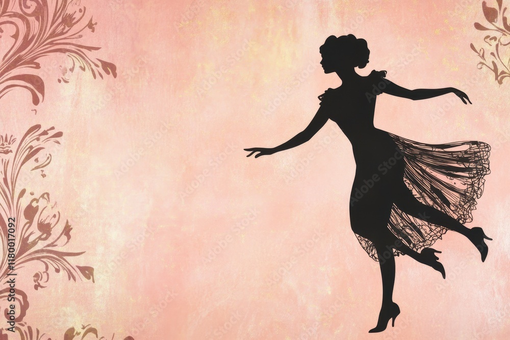 Elegant Silhouette Woman Dancing on Pink Background Elegant Silhouette Woman Dancing on Pink Background