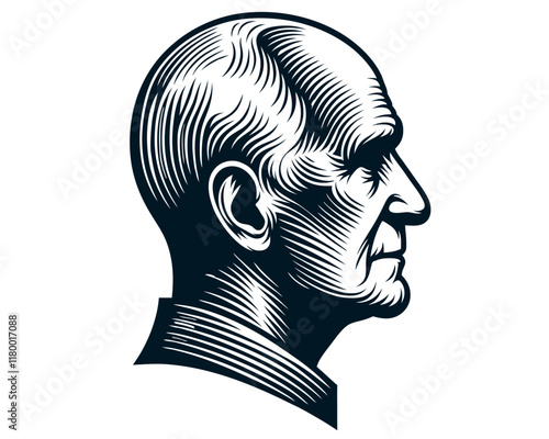 Elderly man in profile silhouette. Clipart image isolated on white background 