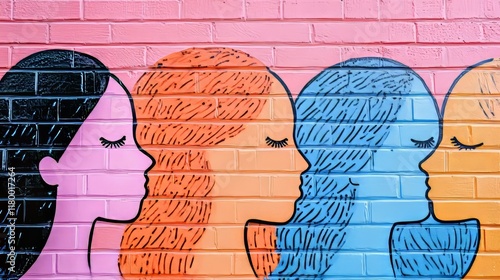 A vibrant street art mural in a bustling city features colorful graffiti with bold lines and detailed 3D elements, surrounded by a diverse crowd of people