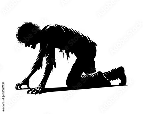  Crawling zombie silhouette. Clipart image isolated on white background 