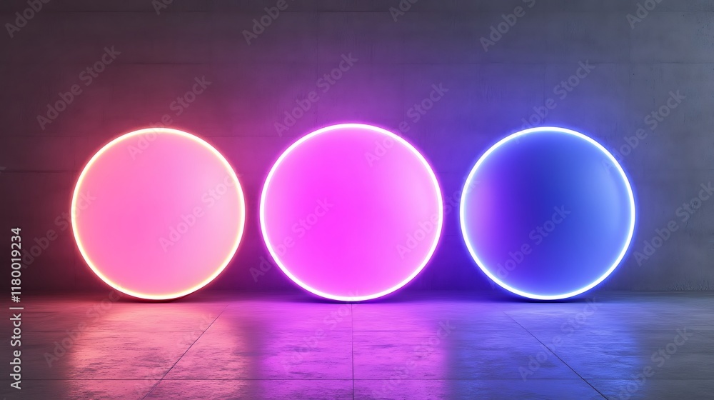 Obraz premium Three Oval Neon Lights Illuminate A Dark Room