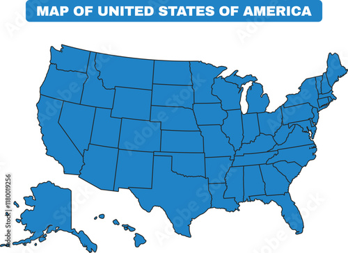 Blue United States Of America country map border outline vector