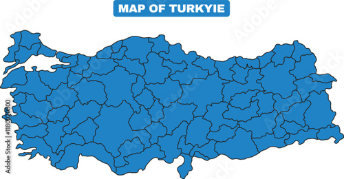 Blue Türkiye country map border outline vector