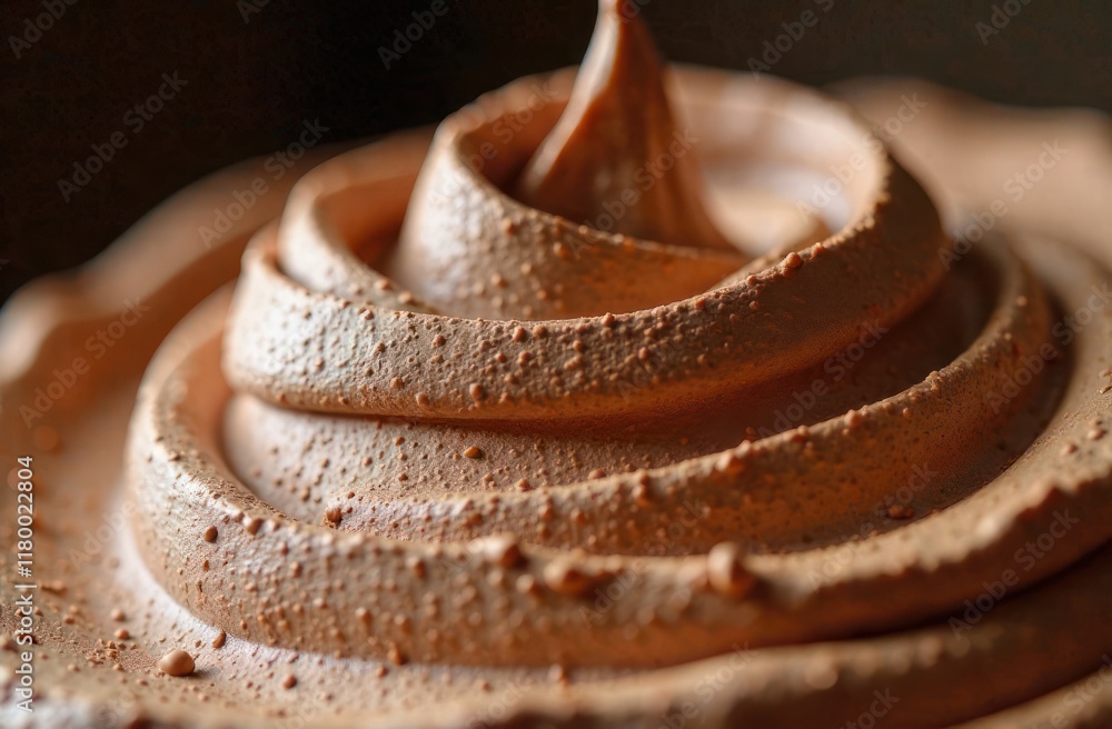rich chocolate frosting swirl with smooth, creamy texture against dark background. dessert and indulgence concept. perfect for food photography, baking blogs, recipe books. rich chocolate frosting swirl with smooth, creamy texture against dark background. dessert and indulgence concept. perfect for food photography, baking blogs, recipe books.