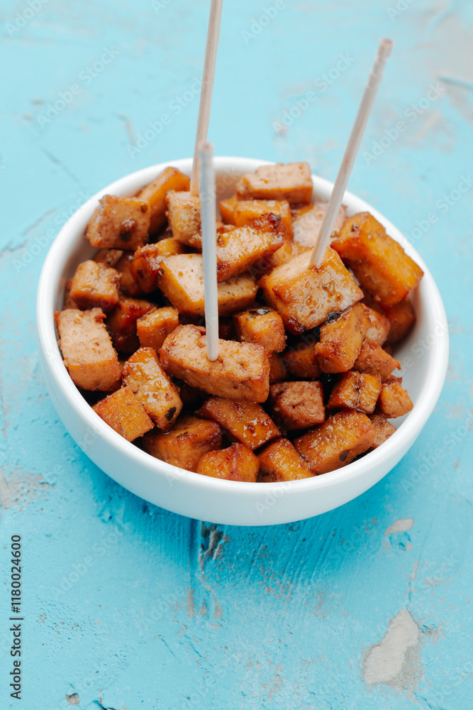 marinated tofu cubes, served as snack