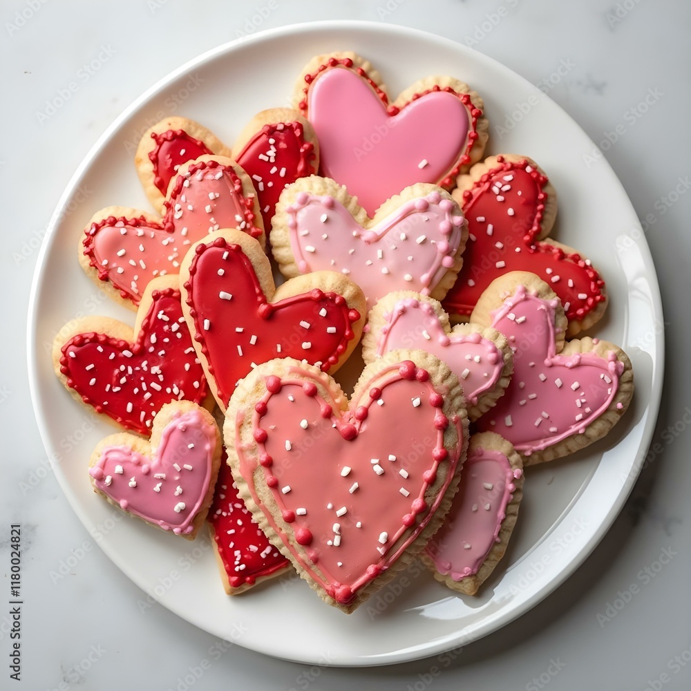 Heart-shaped sugar cookies with pink and red royal icing Heart-shaped sugar cookies with pink and red royal icing