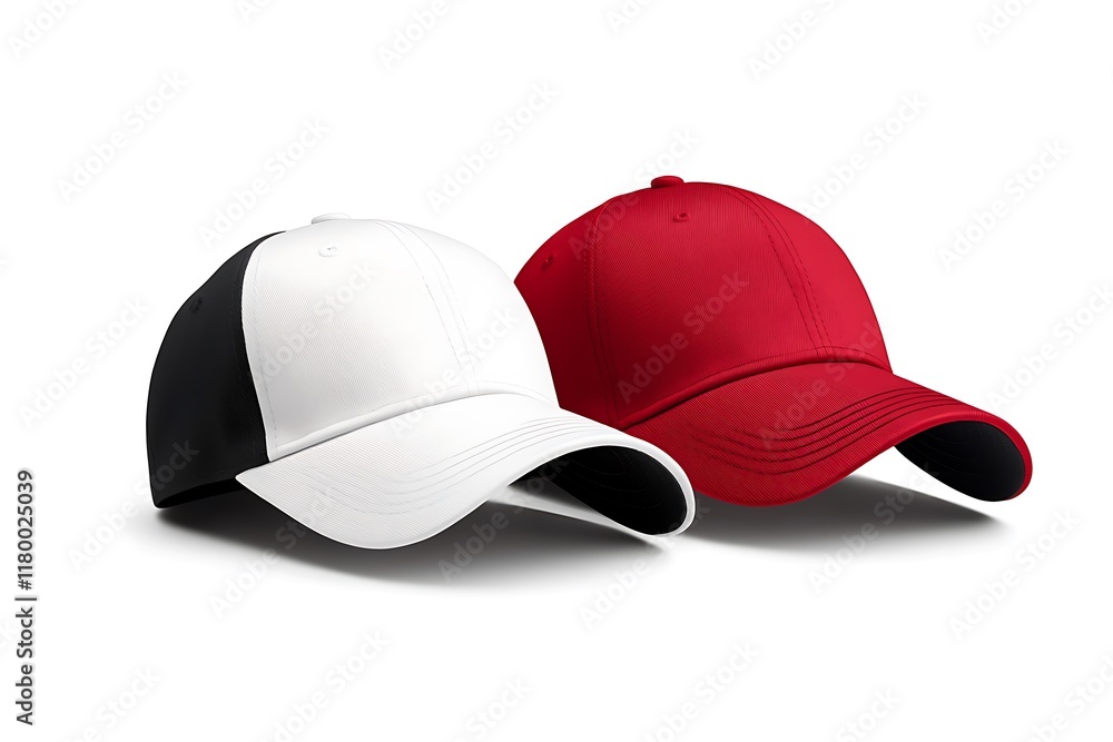 Fototapeta premium Red and black baseball caps isolated on white background