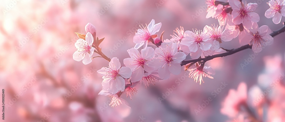 Fototapeta premium Delicate Pink Blossoms in Soft Sunlight Springtime Floral Beauty
