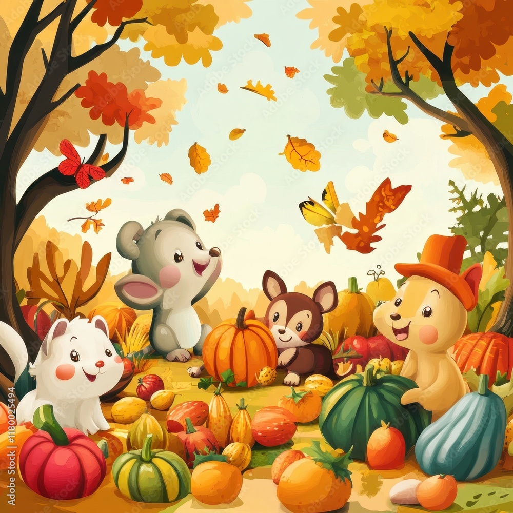 Fototapeta premium Adorable Animals Enjoy Autumn Harvest Abundance