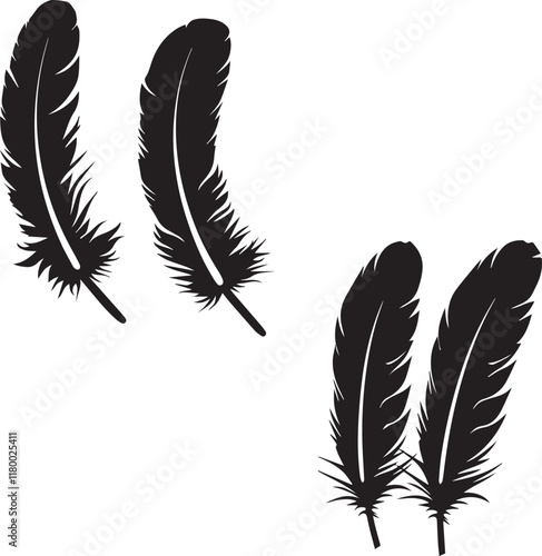 Collection of feather silhouette icons set black and white