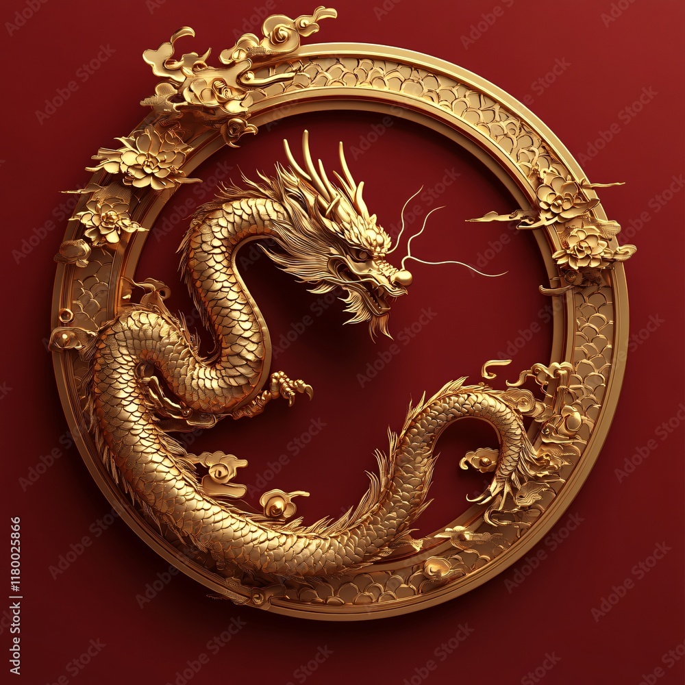 Chinese golden dragon on red background Chinese golden dragon on red background