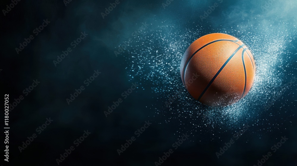 Basketball splashing through water in a dynamic, energetic scene. Basketball splashing through water in a dynamic, energetic scene.