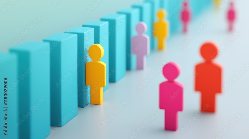 A colorful arrangement of abstract figures and blocks, symbolizing diversity and individuality in a modern, stylized design.