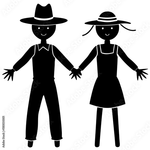  silhouettes of two scarecrows