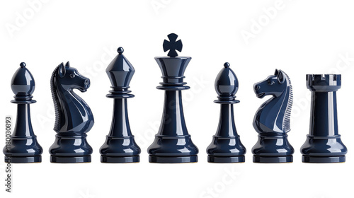 A close-up view of elegant black chess pieces arranged strategically on a minimalist background