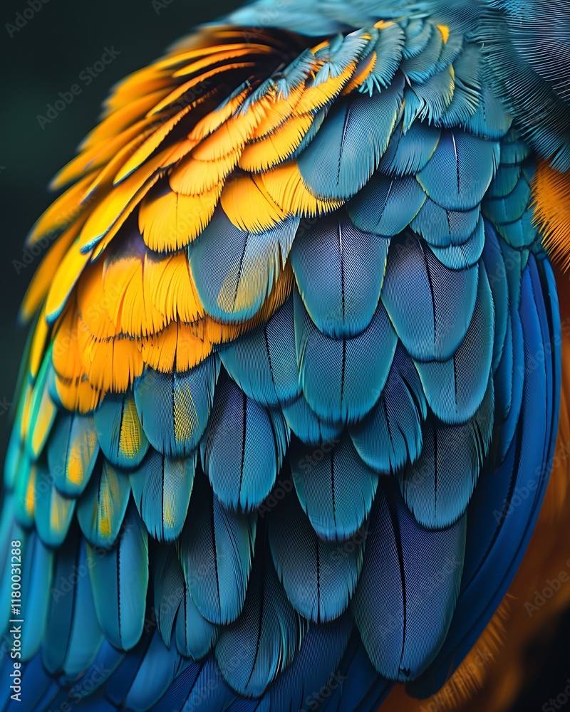 Obraz premium Vivid Blue And Orange Parrot Feathers Close Up