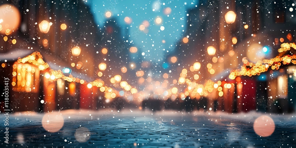 Blurred glowing lights on snowy city streets, creating a cozy wintery urban backdrop with warm and tranquil ambiance, style book illustration Blurred glowing lights on snowy city streets, creating a cozy wintery urban backdrop with warm and tranquil ambiance, style book illustration