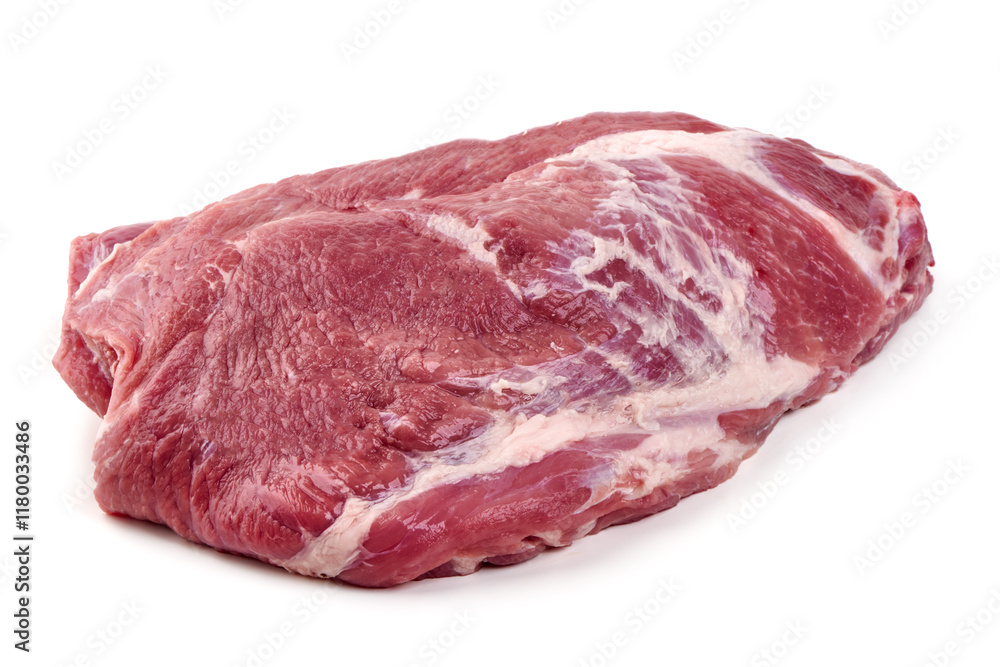 Chilled Pork Neck Meat isolated on white Background. Chilled Pork Neck Meat isolated on white Background.