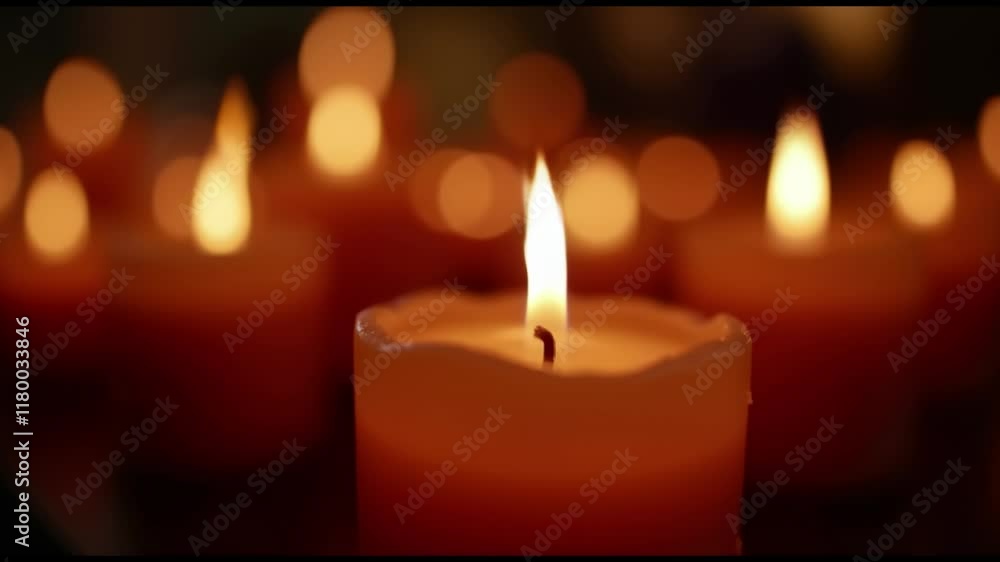 Lit candles in church with warm glow and soft focus Lit candles in church with warm glow and soft focus