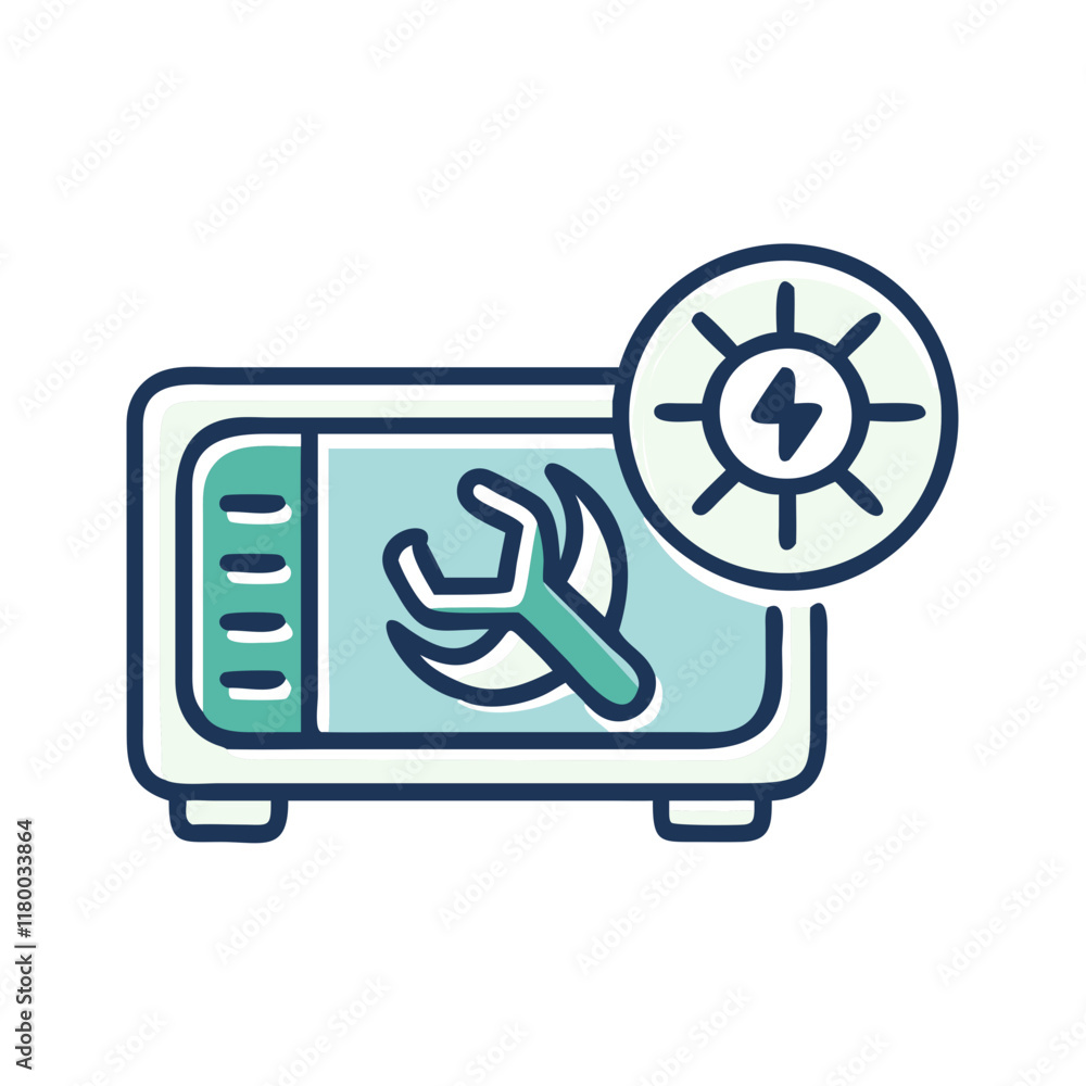 AC maintenance, Microwave with wrench and sun icon for repair services AC maintenance, Microwave with wrench and sun icon for repair services