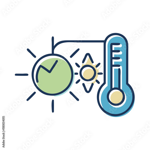 Climate control, Illustration of thermometer, clock, and sun icon