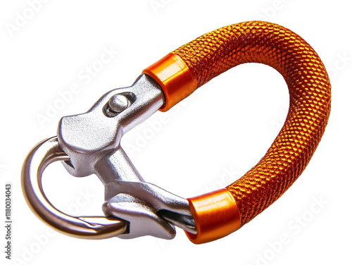 Secure Climbing Belay Carabiner for Outdoor Adventures Isolated on White Background photo