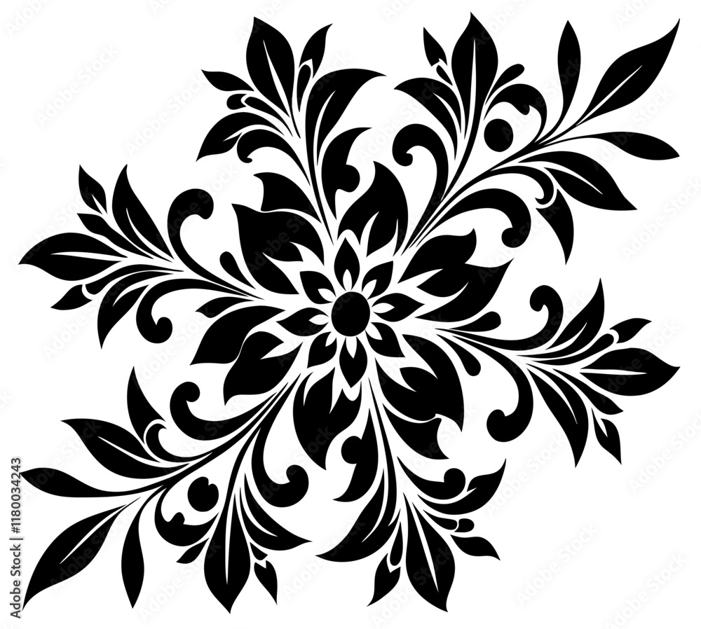 A floral pattern on a white background. floral abstract background. Ornate black and white floral design for decorative use. A floral pattern on a white background. floral abstract background. Ornate black and white floral design for decorative use.
