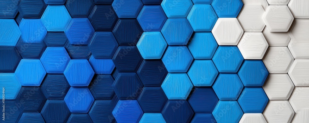 A vibrant arrangement of hexagonal tiles in various shades of blue, creating a visually striking pattern. A vibrant arrangement of hexagonal tiles in various shades of blue, creating a visually striking pattern.