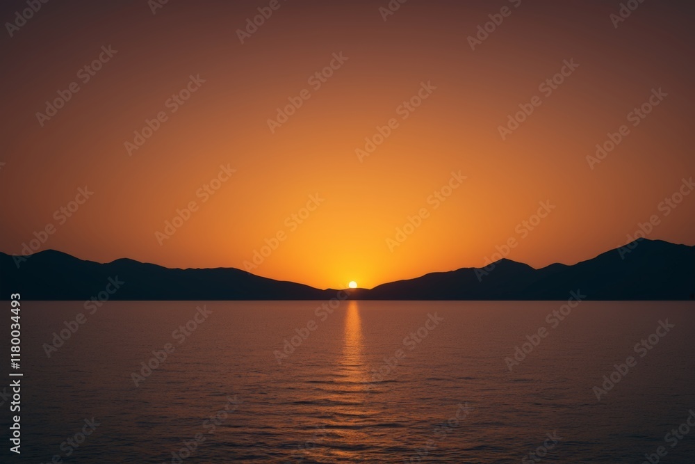 Fototapeta premium arafed view of a sunset over the ocean with mountains in the distance