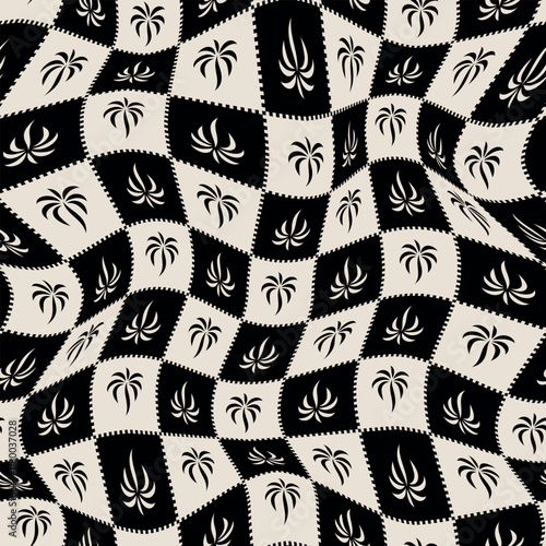 Checkered palm tree. Vector seamless pattern.