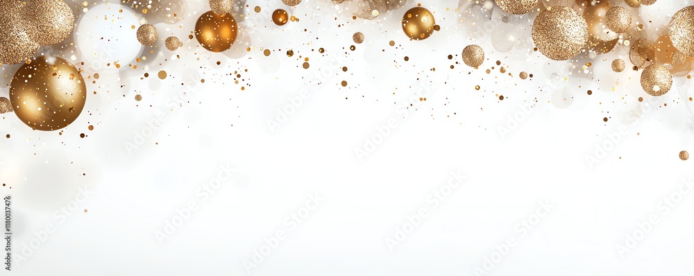 Abstract gold and white design featuring glittering spheres and sparkles, perfect for festive or celebratory themes. Ideal for creating backgrounds, invitations, or digital art. Abstract gold and white design featuring glittering spheres and sparkles, perfect for festive or celebratory themes. Ideal for creating backgrounds, invitations, or digital art.
