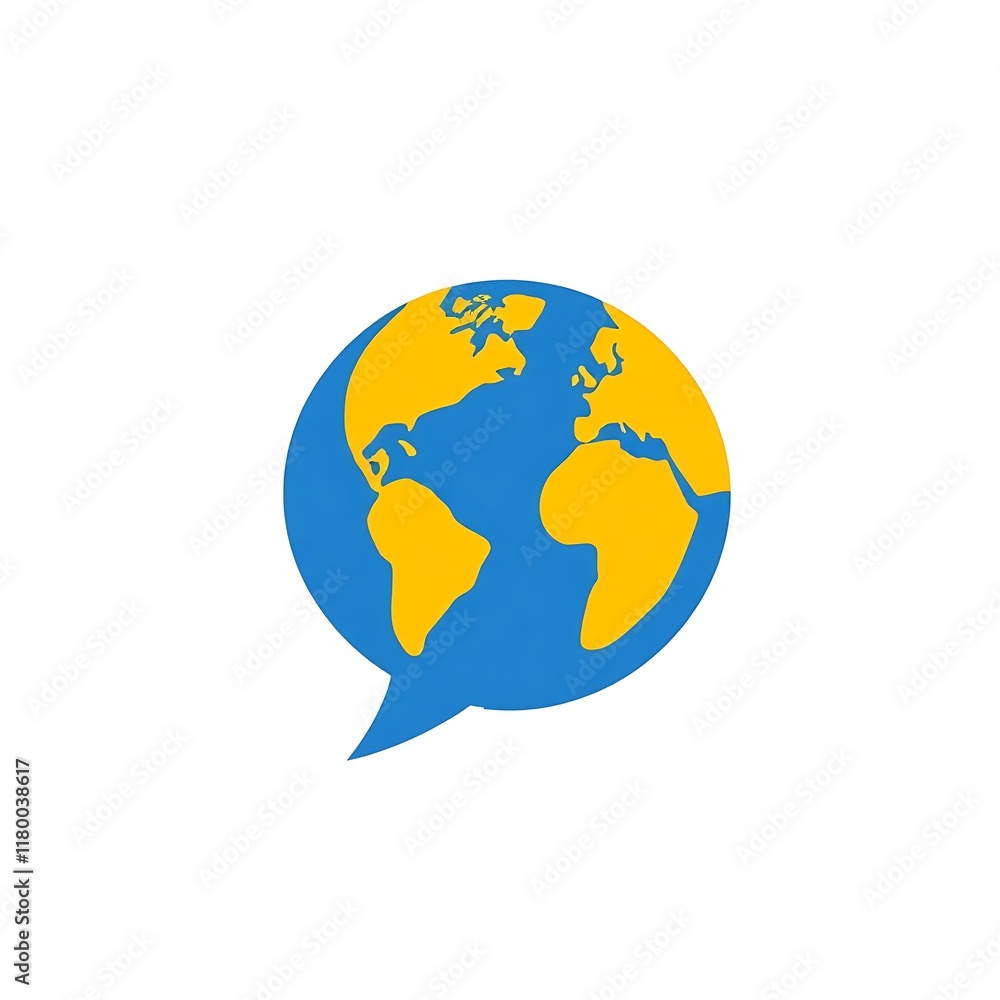 Naklejka premium Global Communication: A stylized globe icon encased in a speech bubble, symbolizing global communication and interconnectedness. 