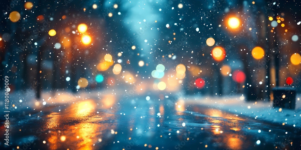 Blurred winter city background with glowing festive lights and snowy streets, evoking a tranquil and magical urban atmosphere, style book illustration Blurred winter city background with glowing festive lights and snowy streets, evoking a tranquil and magical urban atmosphere, style book illustration