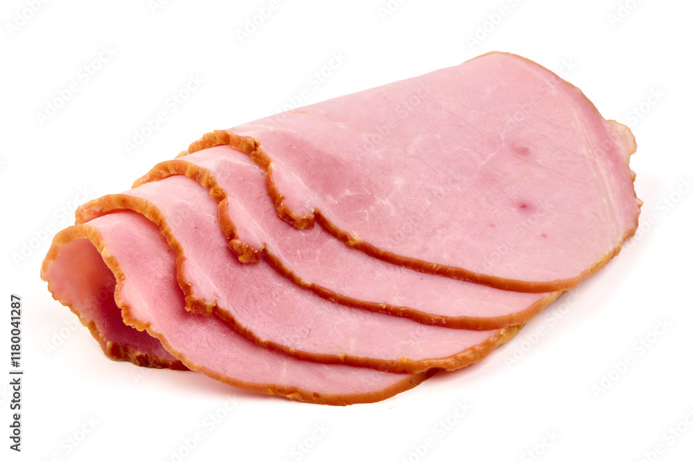 Sliced smoked pork loin, isolated on white background. Sliced smoked pork loin, isolated on white background.