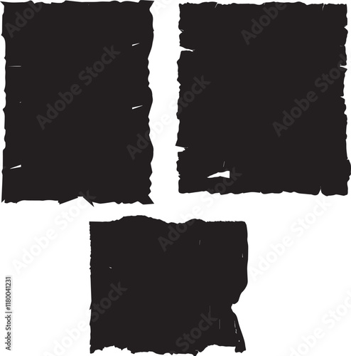 Set of grunge jagged shape black and white silhouette design