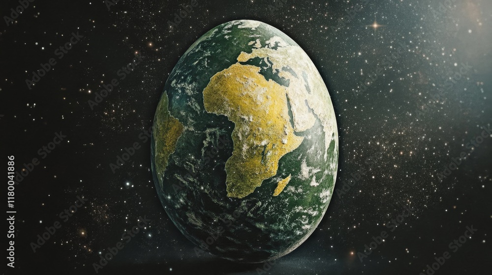 Fototapeta premium Easter egg designed as Earth suspended in space with a backdrop of stars and galaxies evokes a cosmic celebration