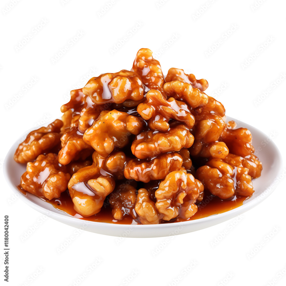 Obraz premium Candied Walnuts in a White Bowl on transparent background