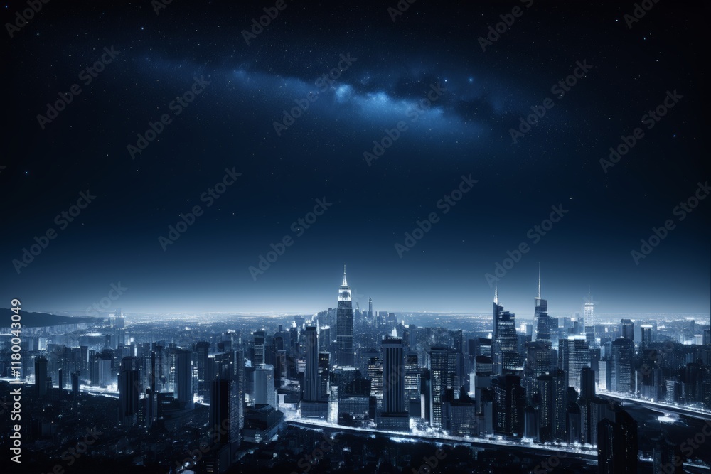 Fototapeta premium night city skyline with stars and milky in the sky