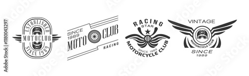 Motor Racing Club Monochrome Logo and Label Vector Set