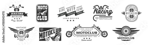 Motor Racing Club Monochrome Logo and Label Vector Set