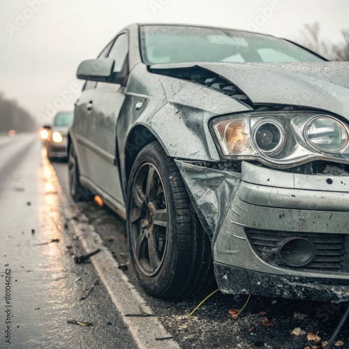 Wallpaper Mural Car Accident on a Rainy Road With Damaged Vehicles. Generative AI Torontodigital.ca