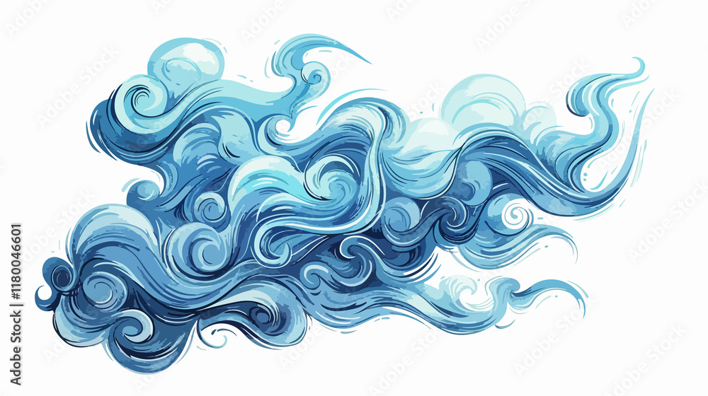 Fototapeta premium A hand-drawn contour illustration of a blue curly cloud, adding whimsy and creativity to any project.