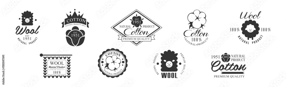 Fototapeta premium Cotton and Wool Logo and Stamp Natural Product Vector Set