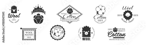 Cotton and Wool Logo and Stamp Natural Product Vector Set